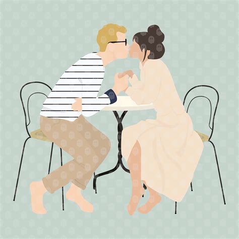 Archade Couple Sitting On A Table And Kissing Vector Drawings