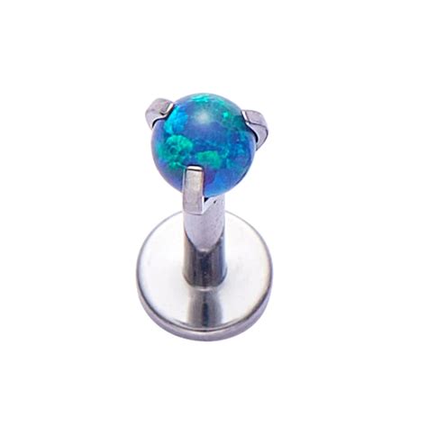 Astm F136 Titanium Internally Threaded 3 Prongs Opal Labret Ring