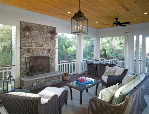 When you last saw it, the porch was looking like this. Rock fireplace screened porch. | Seasonal room, Porch ...