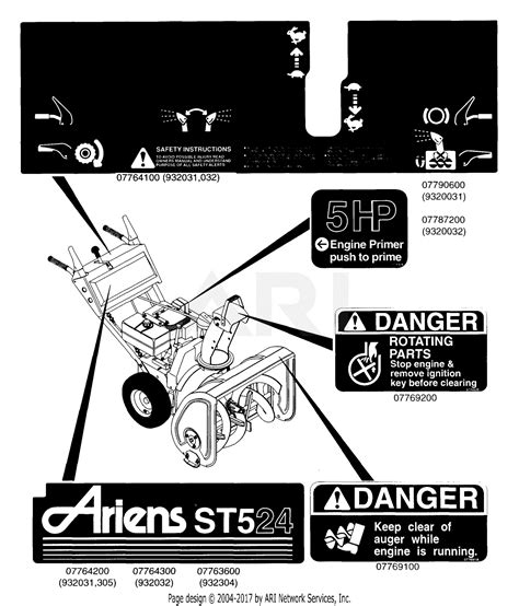 Ariens 932032 000101 St724 7hp Tec 24 Blower Parts Diagram For