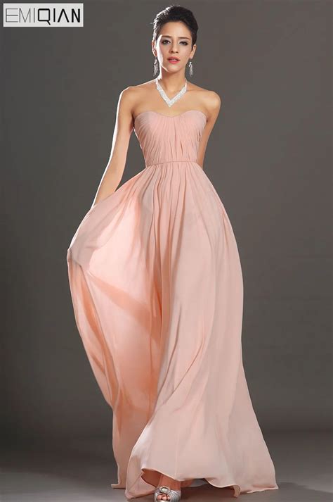 Buy Freeshipping New Elegant Strapless Pink Chiffon Evening Dress From Reliable