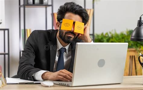 Inefficient Tired Lazy Businessman Working Sleeping On Laptop Computer