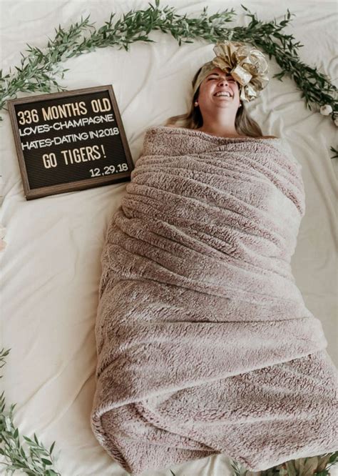 Woman Poses In Swaddle For Hilarious 336 Month Birthday Photo Shoot Good Morning America