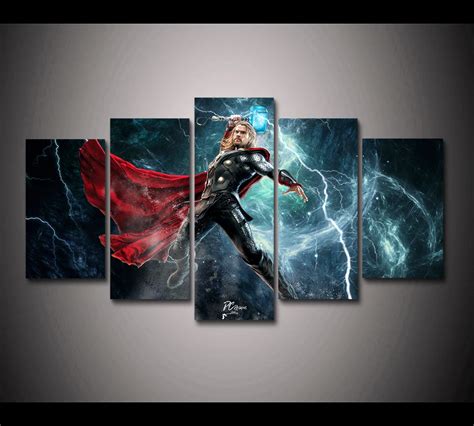 Framed Hd Print 5 Panel Avengers Thor Movie Poster Canvas Painting For