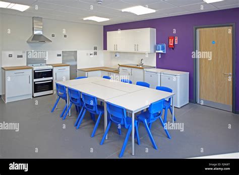 A Home Economics Classroom In A New British Primary School Shows Table