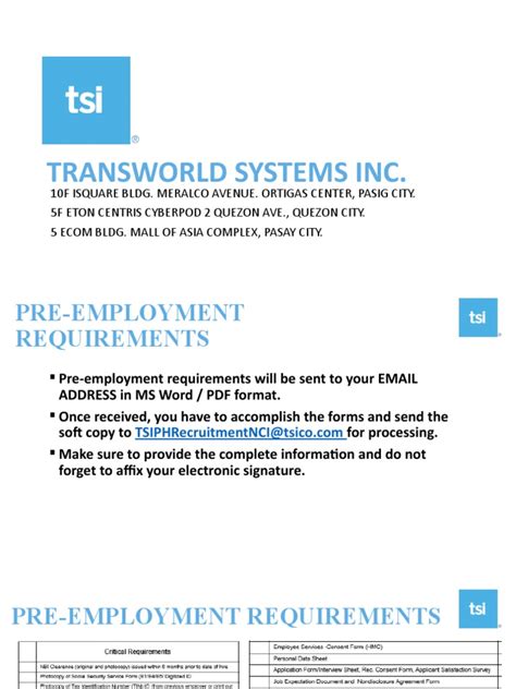 Pre Employment Onboarding Requirements And Documentation For Transworld