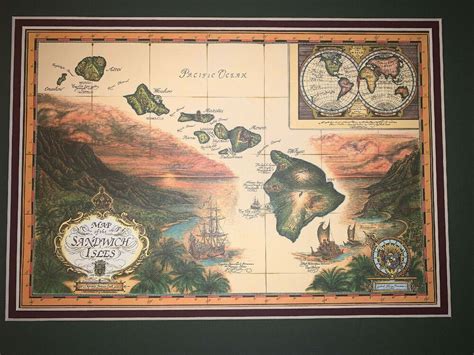 Map Of The Sandwich Isles By Artist Cartographer Blaise Domino Print 11