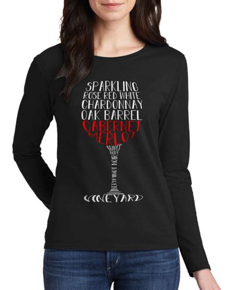 Wine Glass Typography Womens Long Sleeve T Shirt Fun Drinking Shirt Ebay