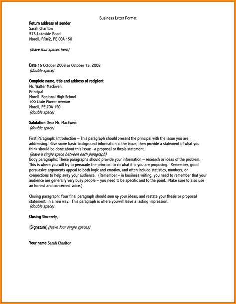 Business Letter Format With Return Address Template Resume