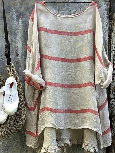 Hot Sale Linen Clothing Roselinlin Linen Long Sleeve Top Long Sleeve Casual Striped Long