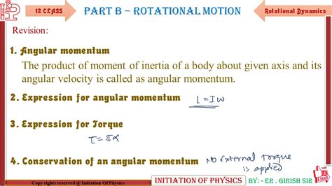 Rotational Dynamics 7 Angular Momentum Example Torque Derivation