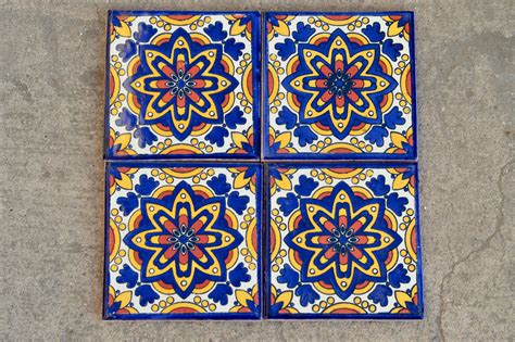 40 Mexican Talavera Tiles Handmade Hand Painted 4 X Etsy Mexican