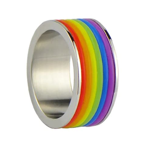 Stainless Steel Lesbian Bisexual Lgbt Gay Pride Rainbow Ring Same Sexuality Engagement Ring