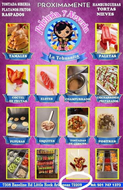 Menu at La tehuanita Paleteria y neveria restaurant, Little Rock