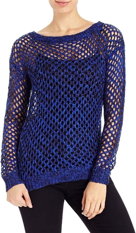 2b Open Weave Metallic Sweater 2b Sweaters Blue Iris Xxs At Amazon