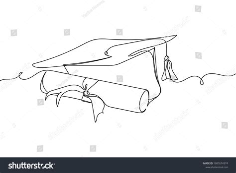 Continuous One Line Graduate Cap Diploma Stock Vector Royalty Free