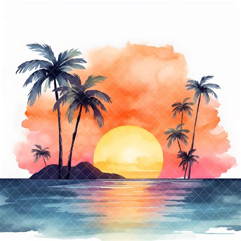 Tropical Sunset Clipart Watercolor Tropical Sunset Clipart Etsy