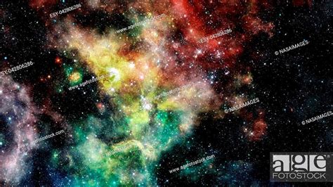 Abstract Bright Colorful Universe Nebula Night Starry Sky In Rainbow
