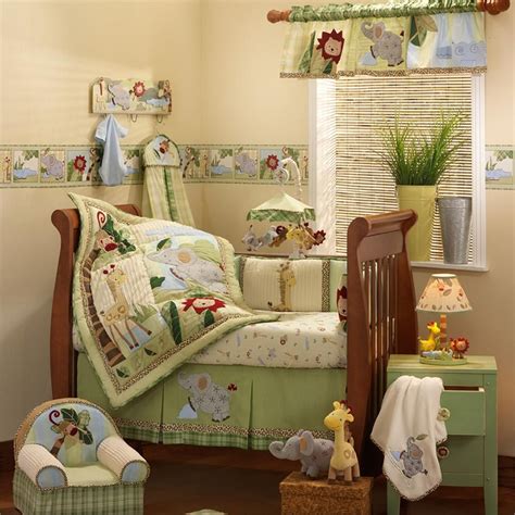 This set features an animal jungle safari theme combined with coordinating fabrics with neutral colored tones; safari baby animal nursery bedding | Zoofari Baby Crib ...