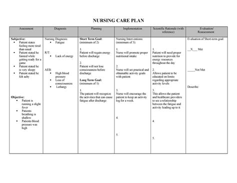 Nursing Care Plan Nursing Care Plan Assessment Diagnosis Planning