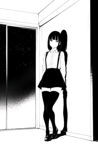 Premium Ai Image A Black And White Manga Girl With Black Hair And A