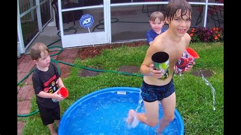Ethan And The Twins Playing In The Pool With The Hose And On The Trampoline Youtube