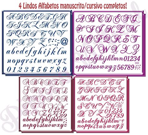 Pacote Com 4 Alfabetos Manuscrito Completo Matriz D Bordado