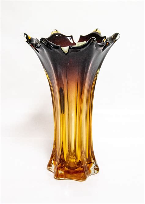 Vintage Chalet Style Vase Amber Color 11 Inches