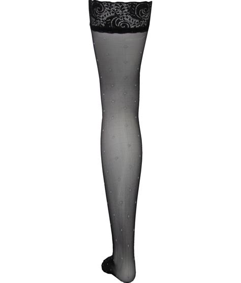 Thigh Length Black Stockings With Polka Dots Throughout Discreet Tiger