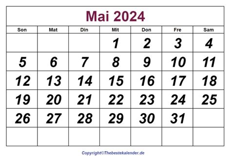 Mai 2024 Kalender Zum Ausdrucken The Beste Kalender