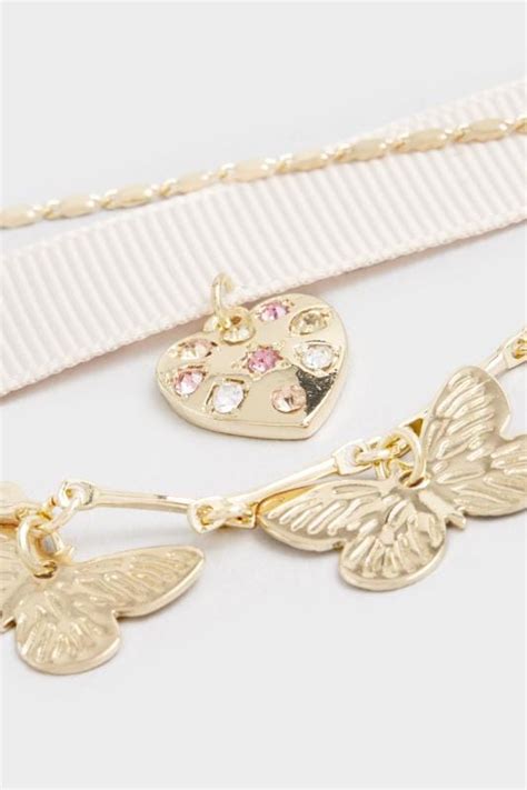 Pack Nude Gold Butterfly Choker Necklaces Yours Clothing