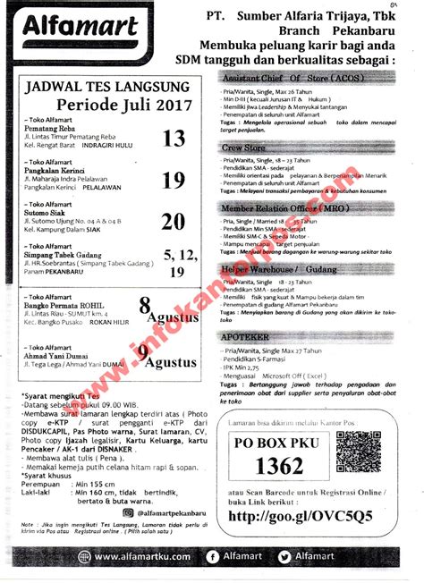 Hanya kandidat terbaik yang akan dipanggil untuk jangan lupa menabung kebaikan dengan membagikan informasi lowongan kerja alfamart medan mei 2021 ke kerabat anda yang. Lowongan Kerja - Alfamart Juli 2017 | www.infokantorpos.com