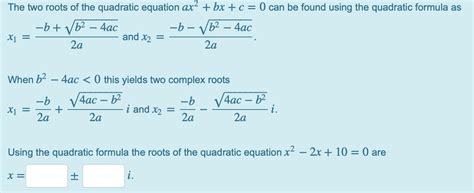 solved the two roots of the quadratic equation ax2 bx c