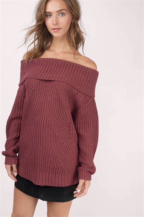 The Chills Off Shoulder Sweater Off Shoulder Sweater Sweaters Red