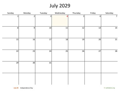 July 2029 Calendar With Bigger Boxes