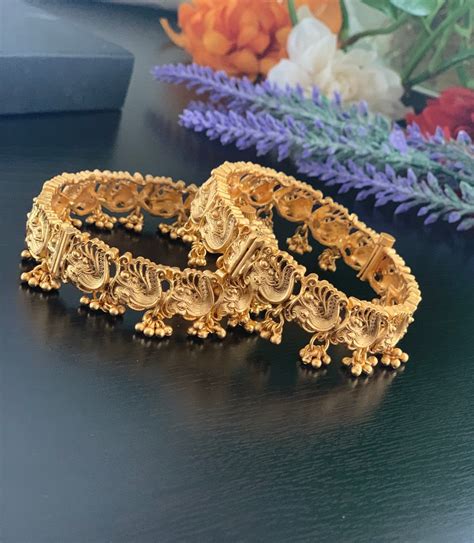 A Pair Of Antique Matte Gold Finished Kada Bracelets Etsy Gold