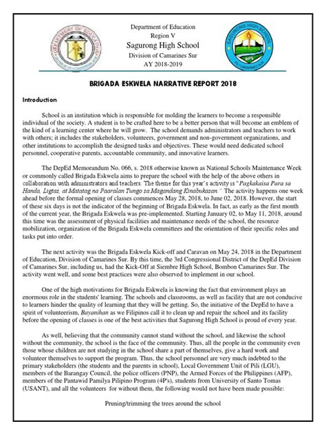 The size conformed to the. Brigada Eskwela 2018 Narrative Report | Wash | Sanitation
