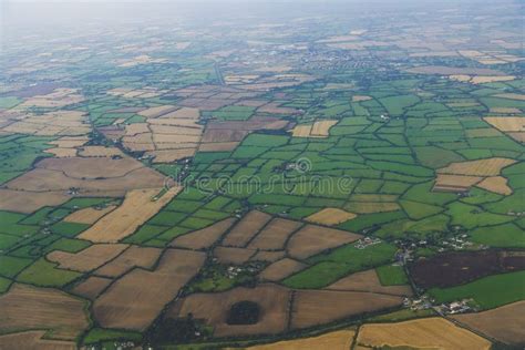 Aerial View Of The Irish Countryside While Landing In Dublin Stock