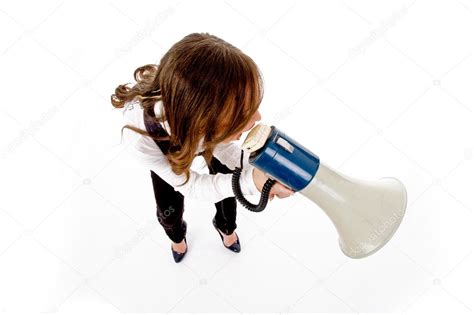 Woman Shouting Into Loudspeaker — Stock Photo © Imagerymajestic 1357550