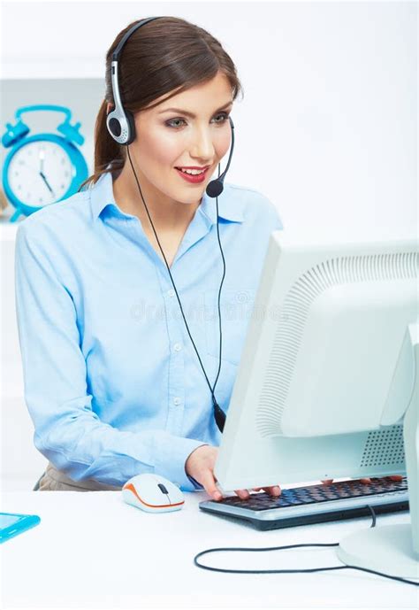 Portrait Of Woman Customer Service Worker Call Center Smiling Stock