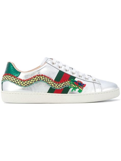 Gucci Ace Dragon Embroidered Sneakers In Metallic Lyst