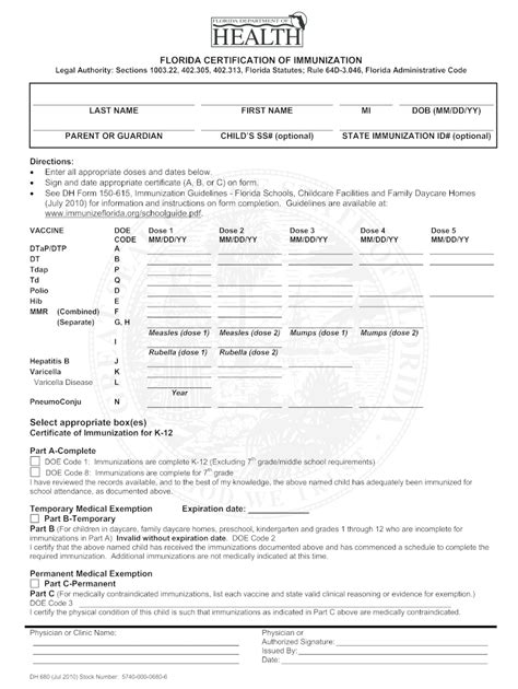 Fillable Online Fillable Sample Dh 680 Florida Certification Of
