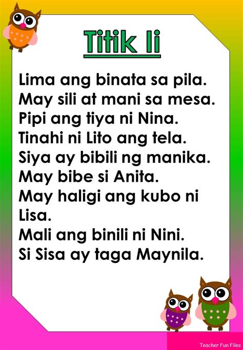 Teacher Fun Files Filipino Reading Passages Titik A E I O U Gambaran