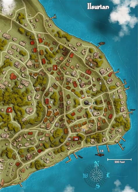 Map Of The Town Of Ilsurian Pathfinder Golarion Fantasy World Map