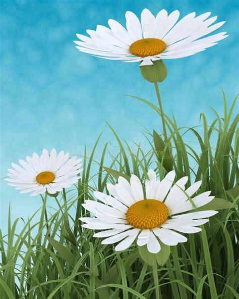 Spring Flowers In Grass On Blue Sky Stock Image Image