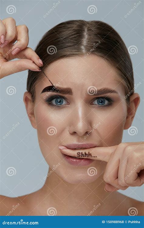 Eyebrow Cosmetics Woman Taking Off Brow Gel Tint From Eyebrow Stock