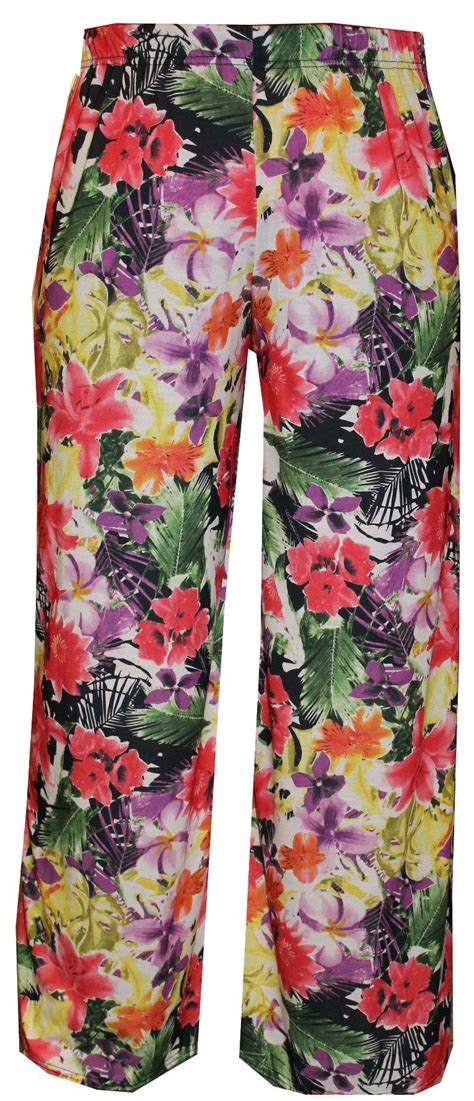 new ladies womens floral print palazzo wide leg trousers pants plus size uk 8 26 ebay