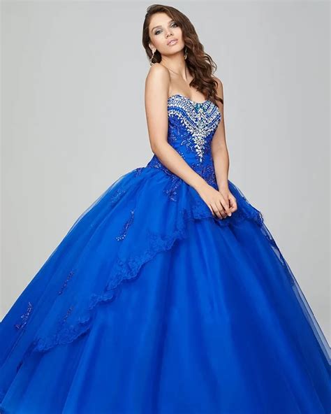 quinceanera dresses 2017 new royal blue sweetheart beaded white ball gown sweet organza ball