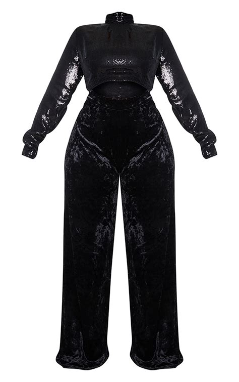 black velvet sequin cut out jumpsuit prettylittlething ca