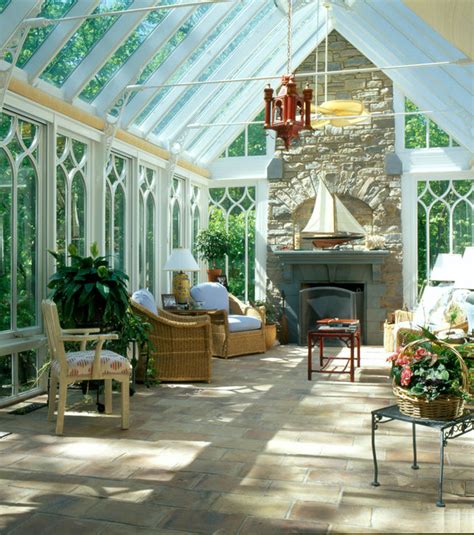 Gable End Conservatory With Fireplace Traditional Sunroom Chicago
